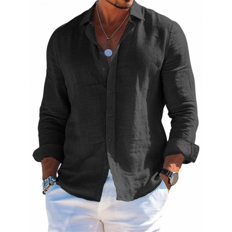 Men's Long Sleeve Casual Shirt - Loose Fit Lapel Button-Up Plus Size Blouse