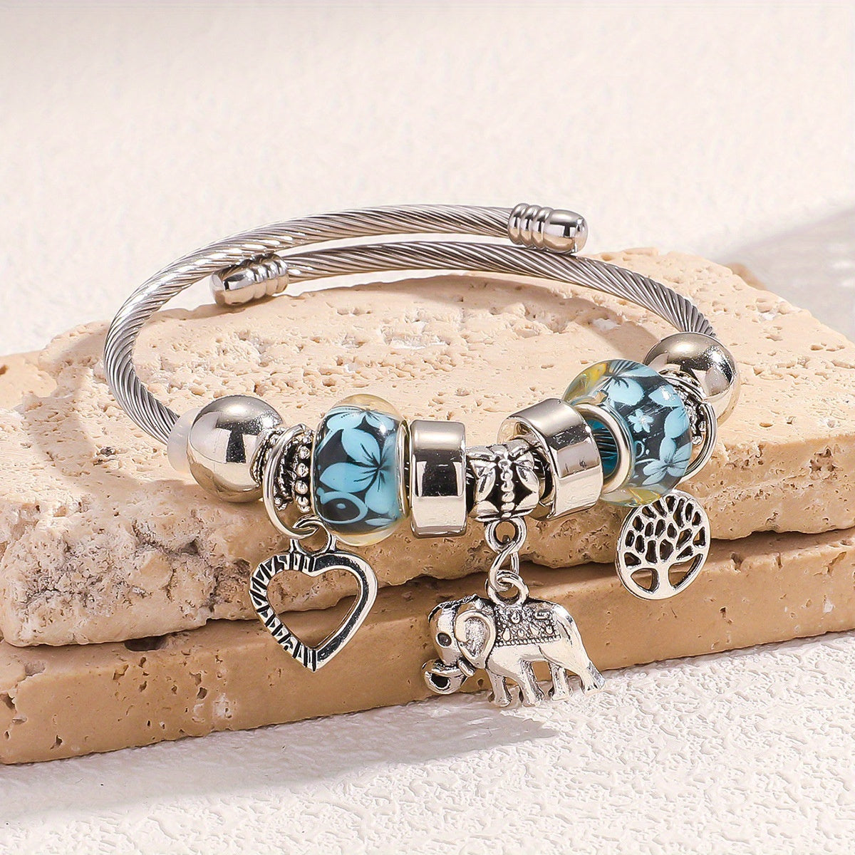 925 Sterling Silver Ocean Bracelet - Bohemian Elephant & Tree of Life Charm