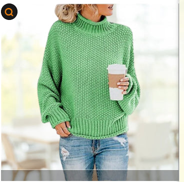 Women's Turtleneck Pullover Sweater - Thick Knitted Long Sleeve Winter Top