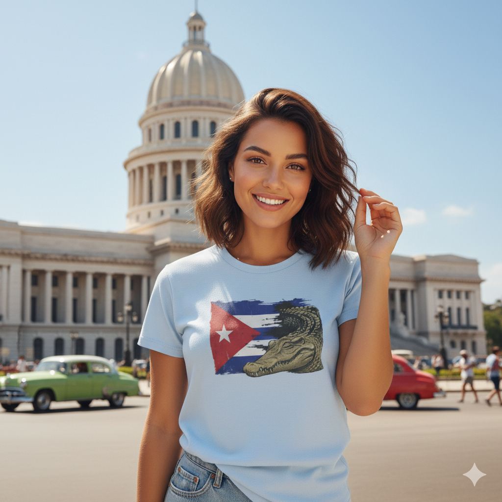 Custom Cuban Pride Tee: Flag & Crocodile Design | 100% Cotton | S-2XL Sizes