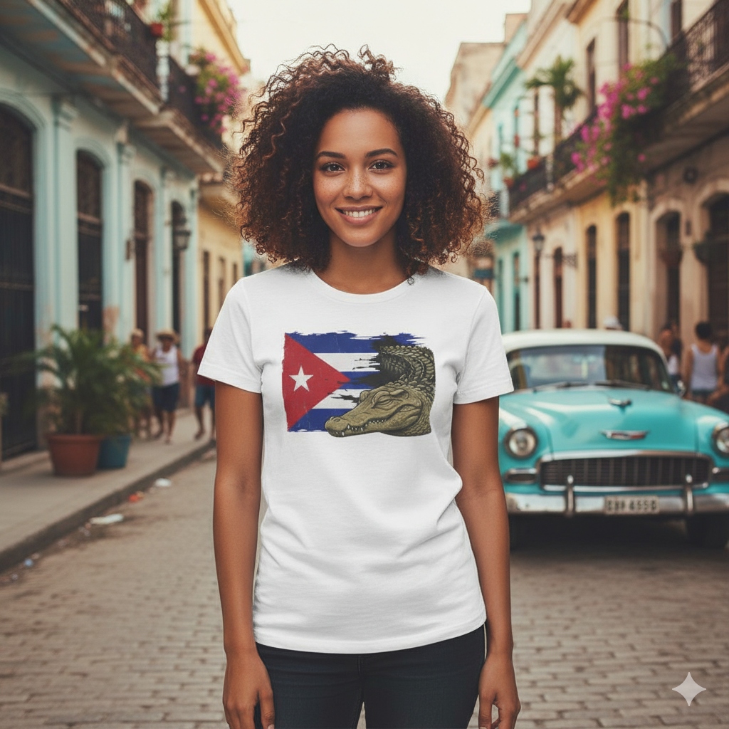 Custom Cuban Pride Tee: Flag & Crocodile Design | 100% Cotton | S-2XL Sizes