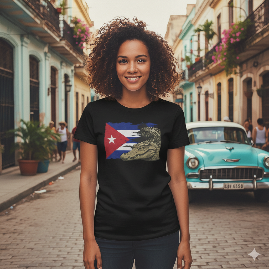 Custom Cuban Pride Tee: Flag & Crocodile Design | 100% Cotton | S-2XL Sizes