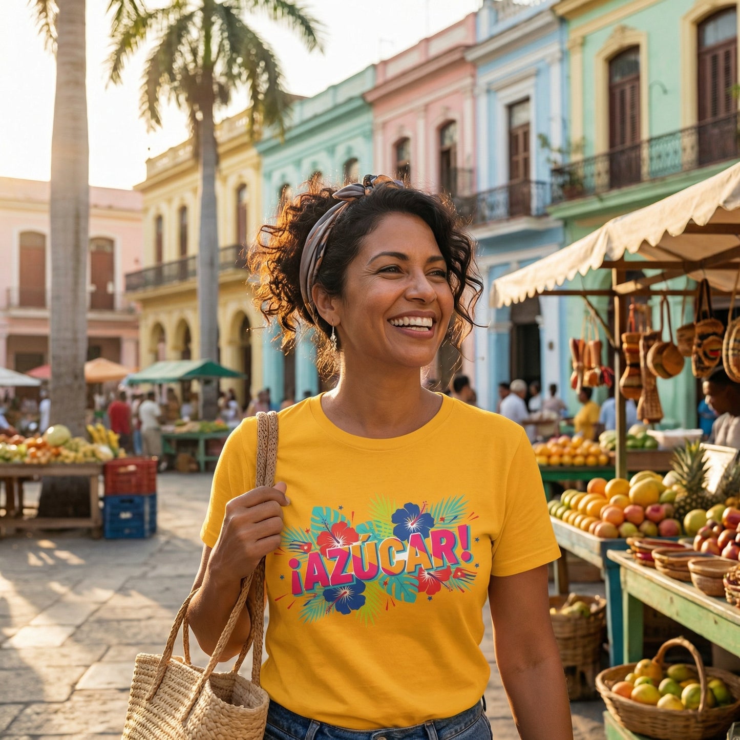 Azucar Tropical T-Shirt - Latin Salsa Sugar Typography Tee with Palm Design for Men & Women
