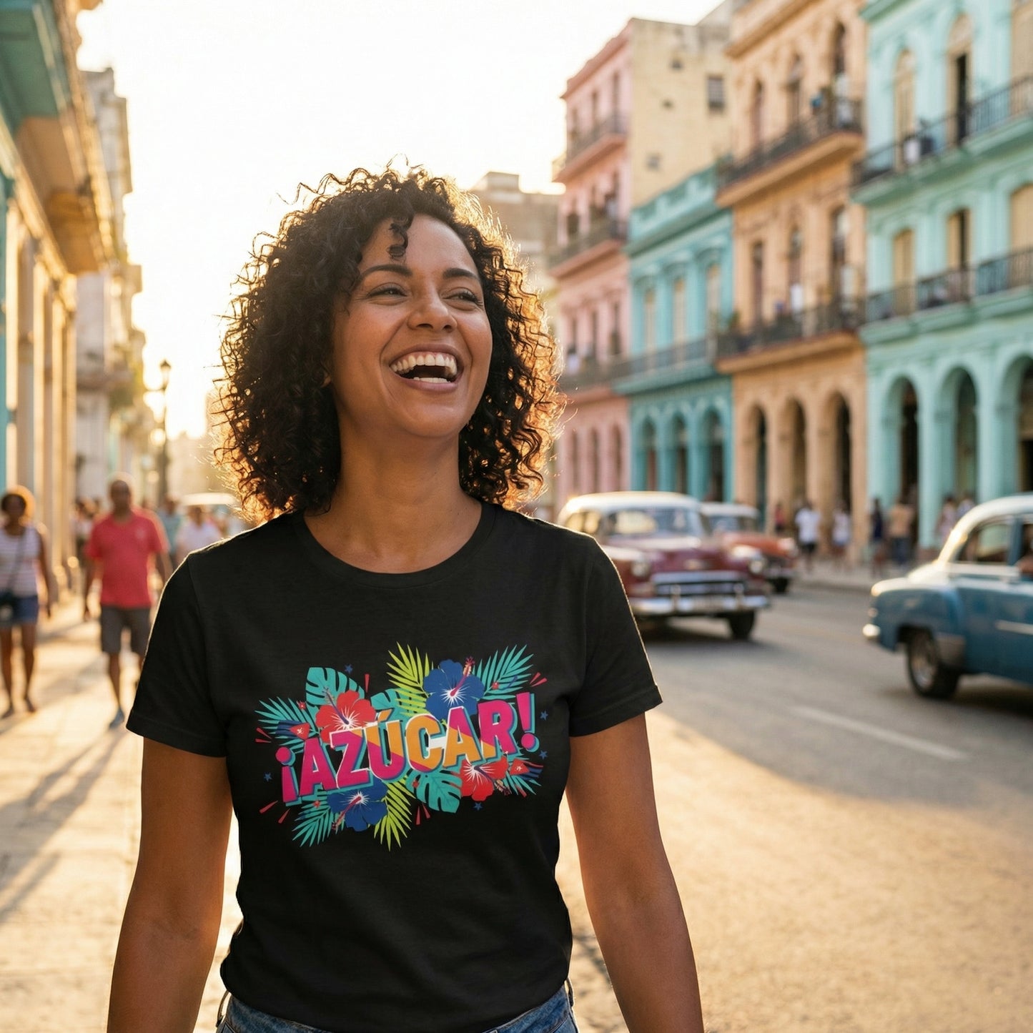 Azucar Tropical T-Shirt - Latin Salsa Sugar Typography Tee with Palm Design for Men & Women