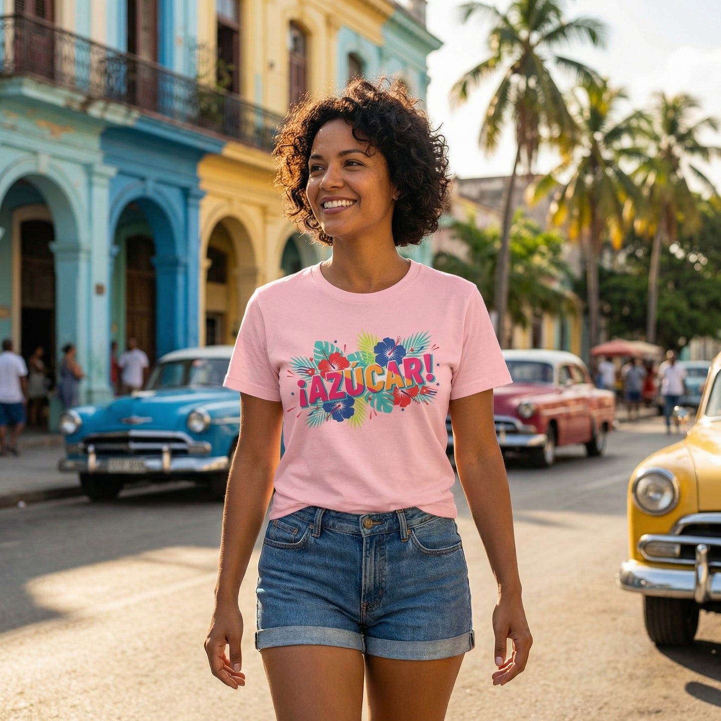 Azucar Tropical T-Shirt - Latin Salsa Sugar Typography Tee with Palm Design for Men & Women