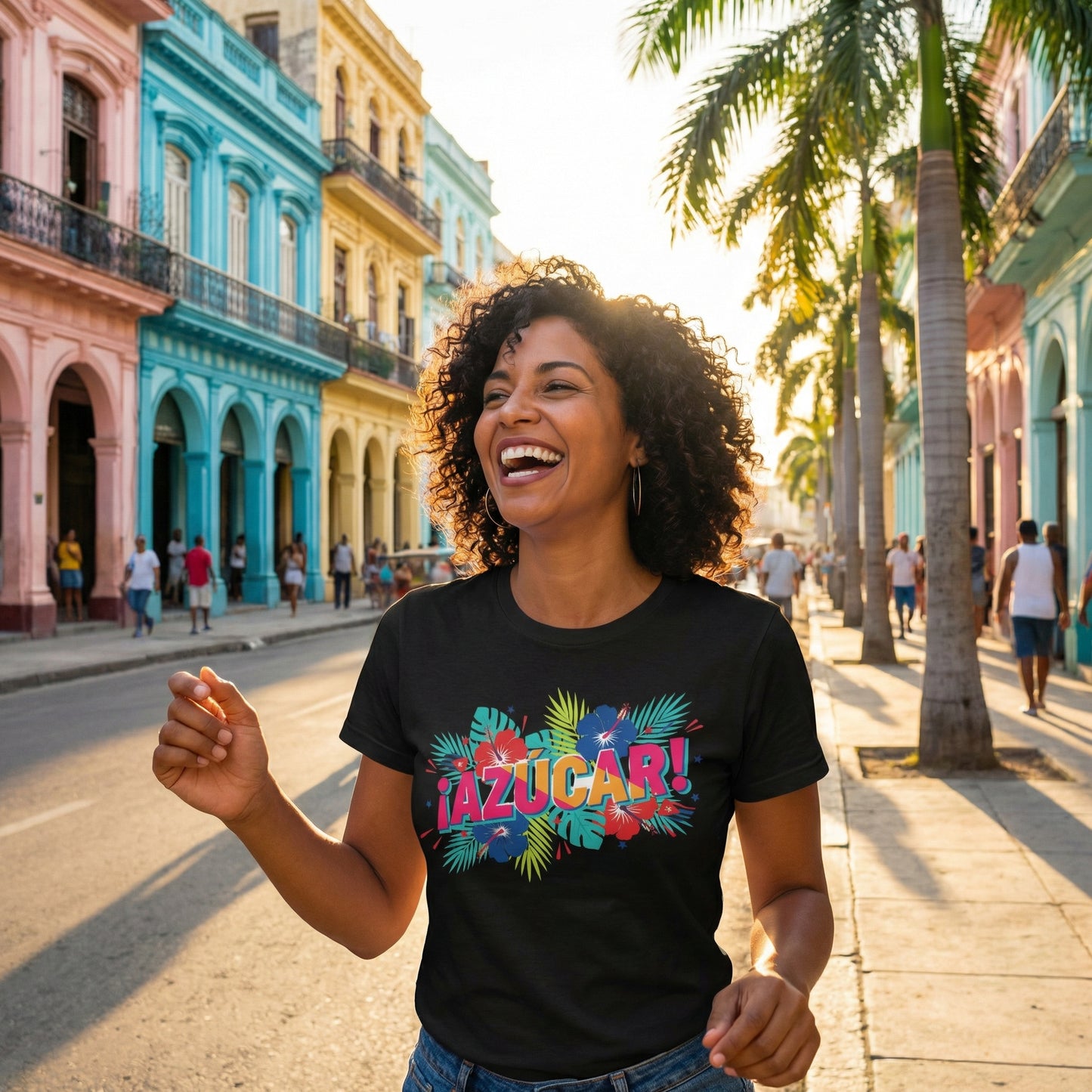Azucar Tropical T-Shirt - Latin Salsa Sugar Typography Tee with Palm Design for Men & Women