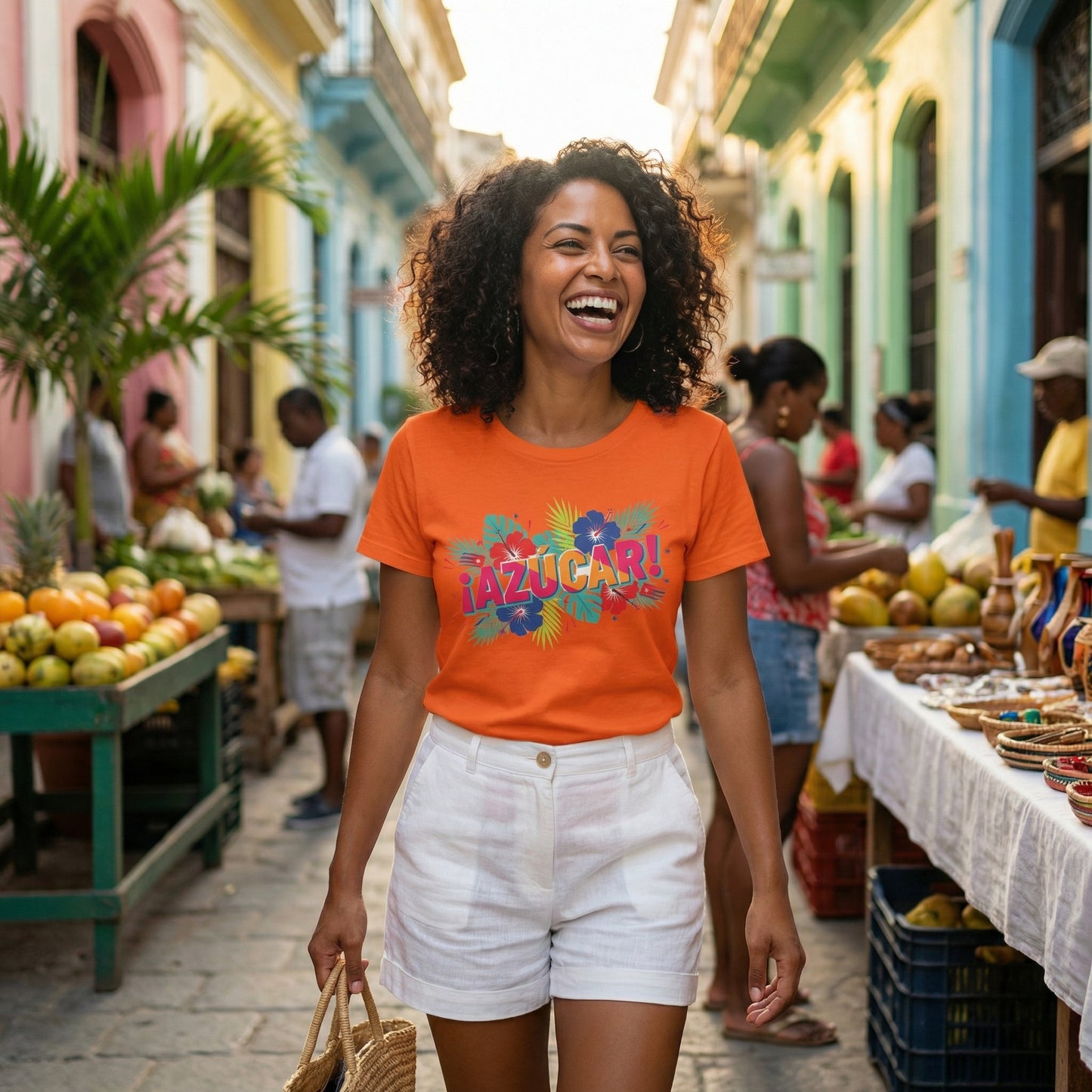 Azucar Tropical T-Shirt - Latin Salsa Sugar Typography Tee with Palm Design for Men & Women