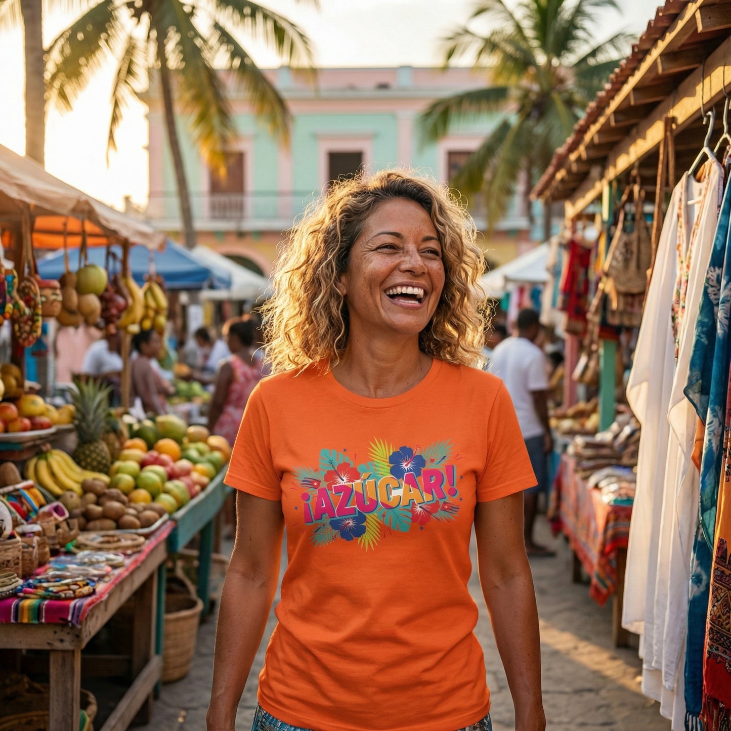 Azucar Tropical T-Shirt - Latin Salsa Sugar Typography Tee with Palm Design for Men & Women