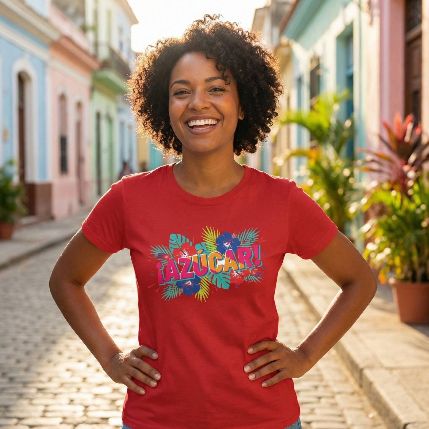 Azucar Tropical T-Shirt - Latin Salsa Sugar Typography Tee with Palm Design for Men & Women