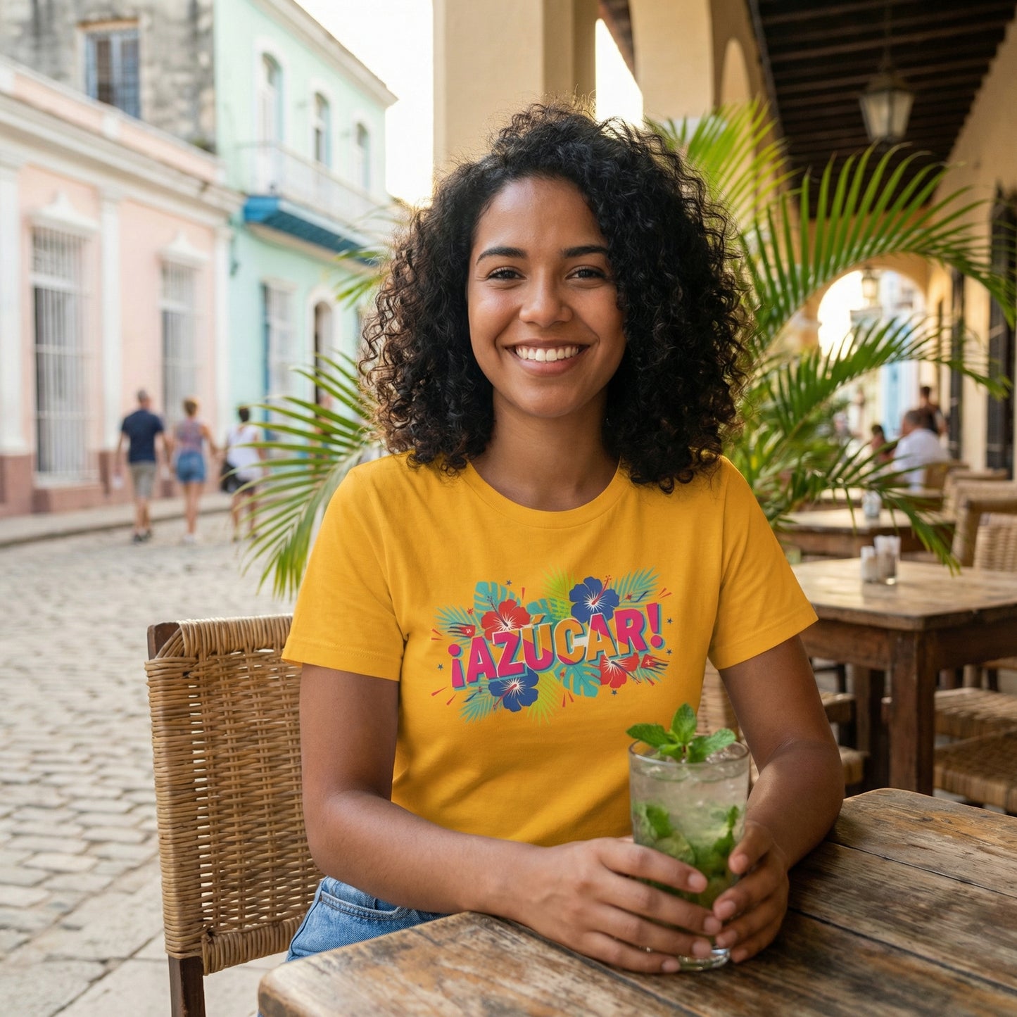 Azucar Tropical T-Shirt - Latin Salsa Sugar Typography Tee with Palm Design for Men & Women