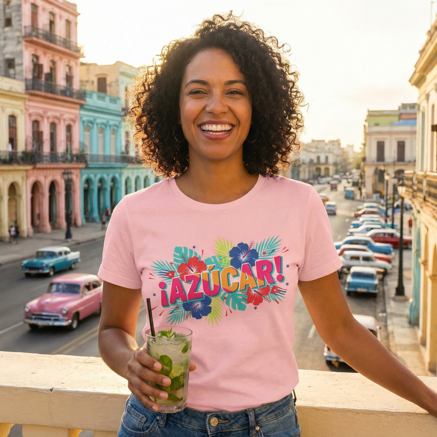 Azucar Tropical T-Shirt - Latin Salsa Sugar Typography Tee with Palm Design for Men & Women