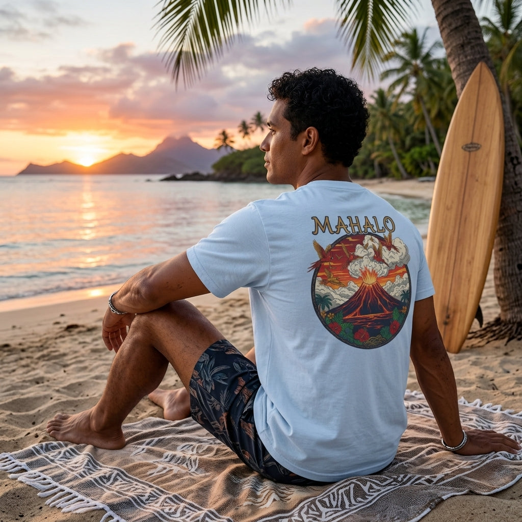Mahalo Hawaiian Sunset T-Shirt – Vintage Island Graphic Tee