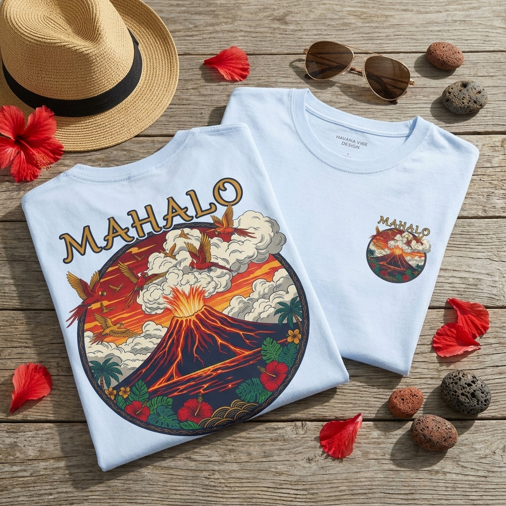 Mahalo Hawaiian Sunset T-Shirt – Vintage Island Graphic Tee