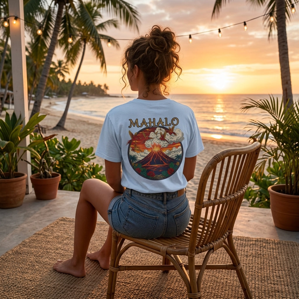 Mahalo Hawaiian Sunset T-Shirt – Vintage Island Graphic Tee
