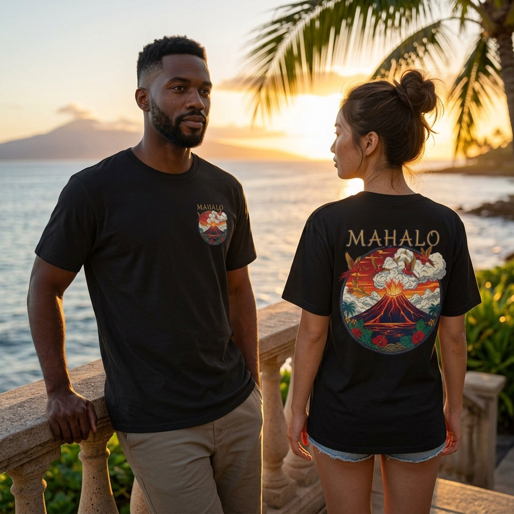 Mahalo Hawaiian Sunset T-Shirt – Vintage Island Graphic Tee