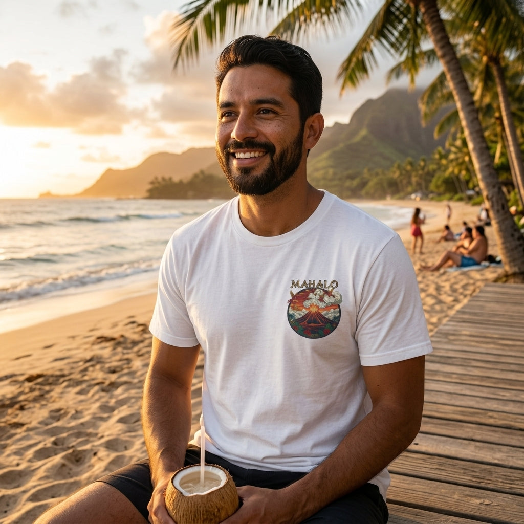 Mahalo Hawaiian Sunset T-Shirt – Vintage Island Graphic Tee