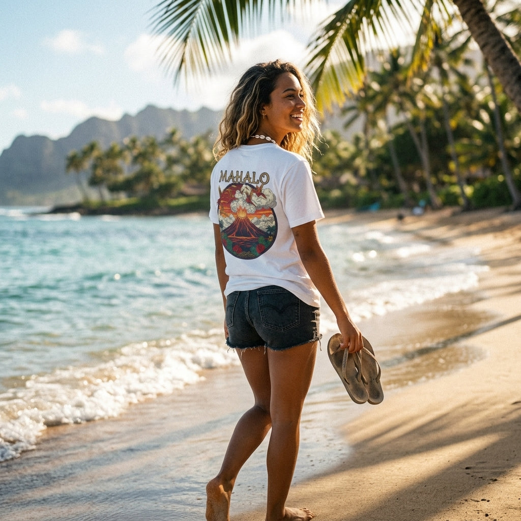 Mahalo Hawaiian Sunset T-Shirt – Vintage Island Graphic Tee