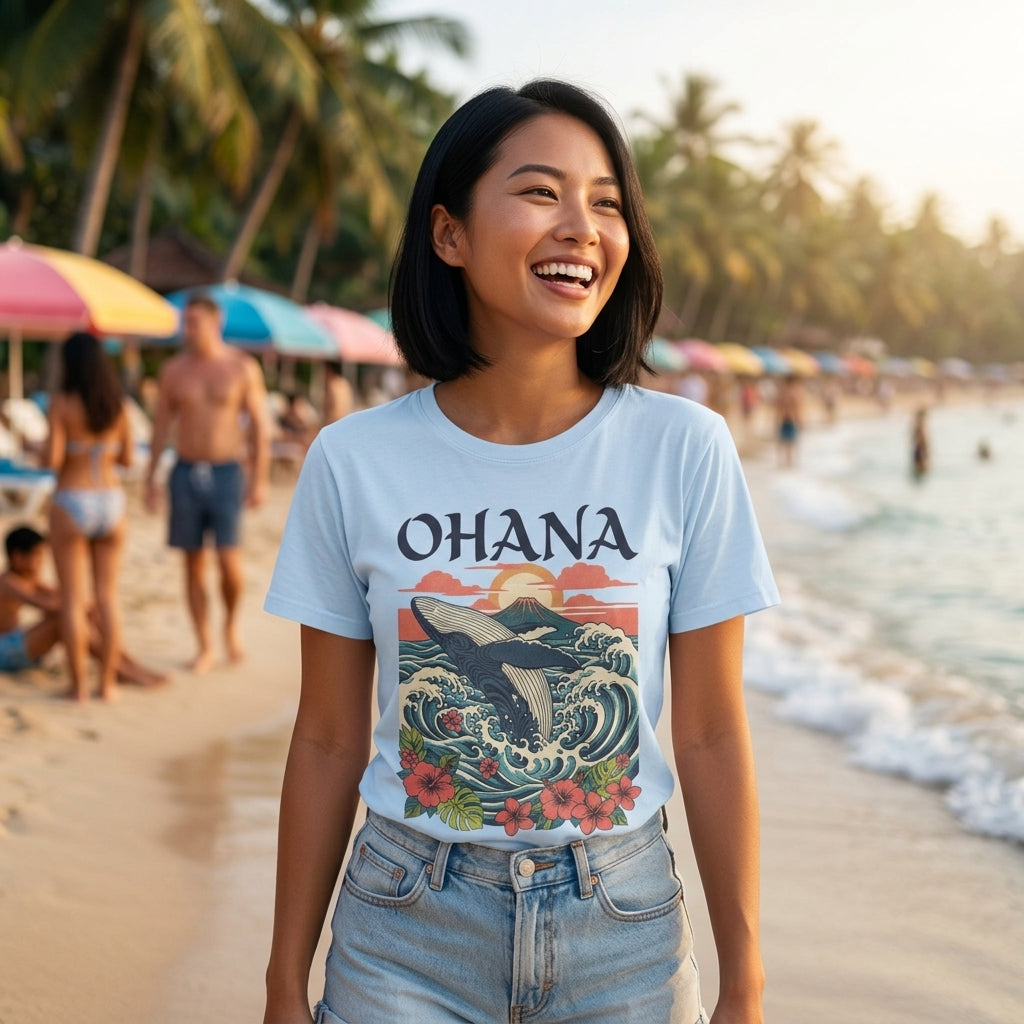 Ohana Whale Tee – Hawaiian Ocean Vintage Sunset T-Shirt