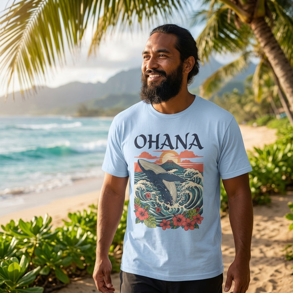 Ohana Whale Tee – Hawaiian Ocean Vintage Sunset T-Shirt