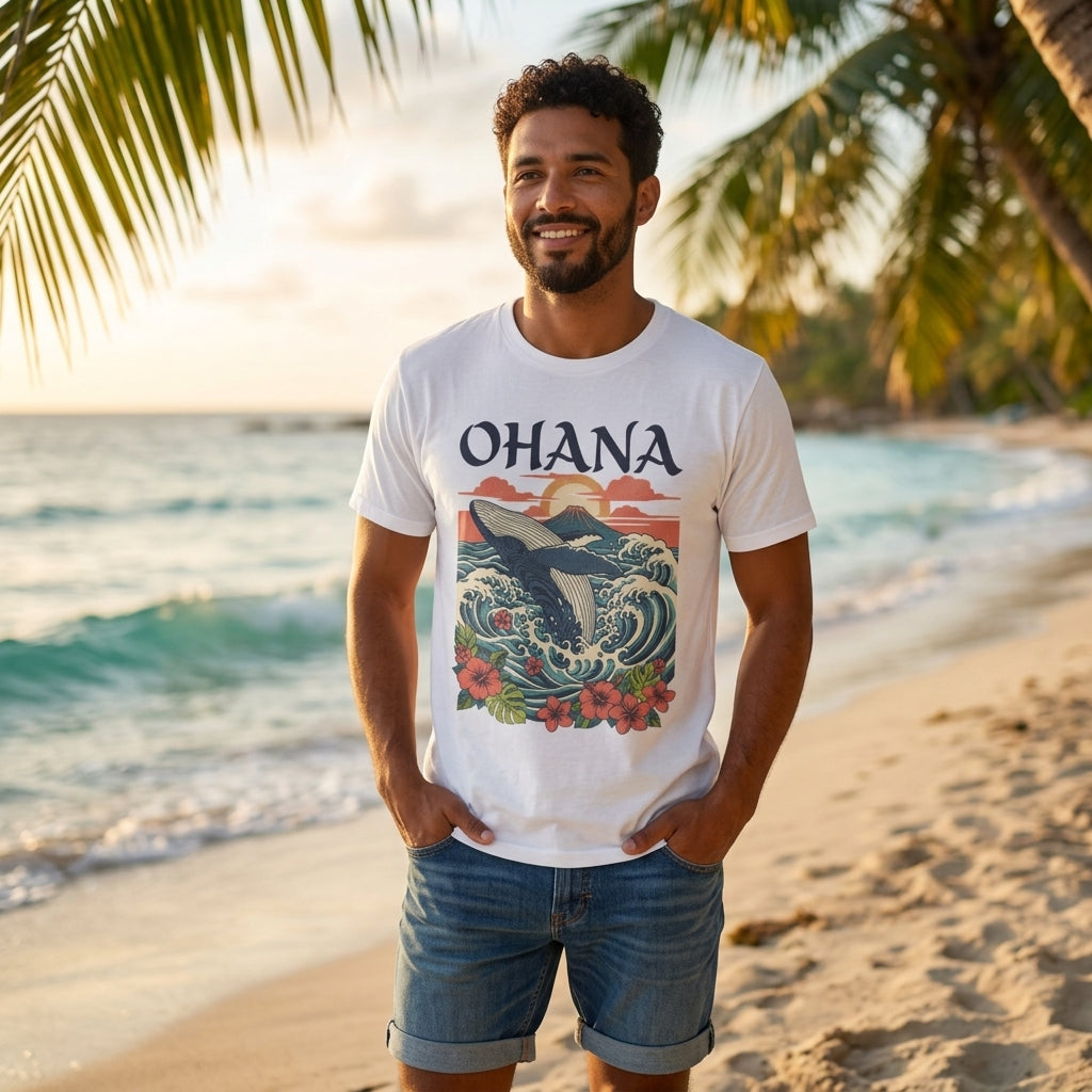 Ohana Whale Tee – Hawaiian Ocean Vintage Sunset T-Shirt