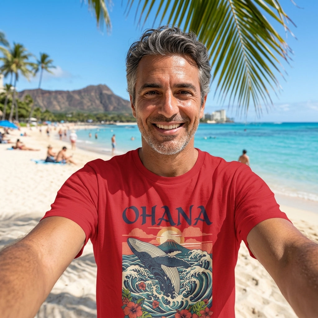 Ohana Whale Tee – Hawaiian Ocean Vintage Sunset T-Shirt