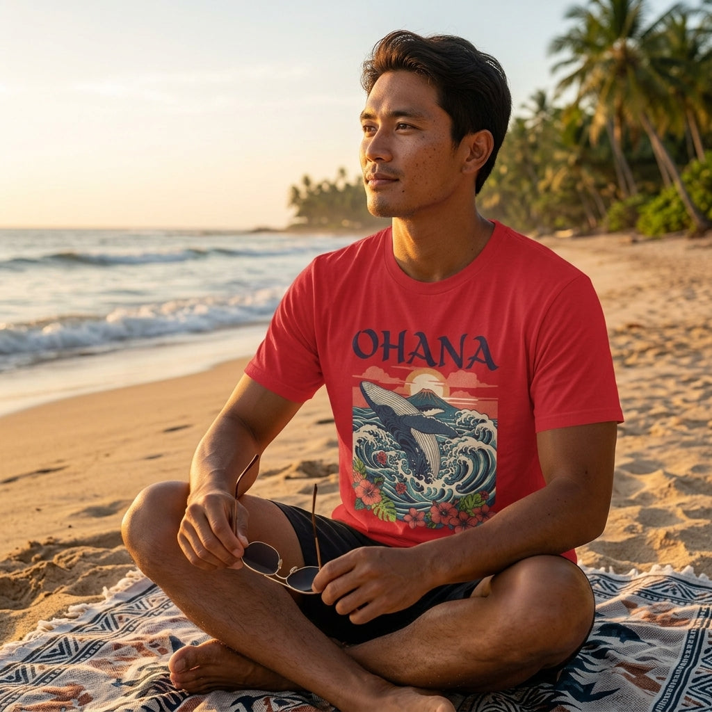 Ohana Whale Tee – Hawaiian Ocean Vintage Sunset T-Shirt