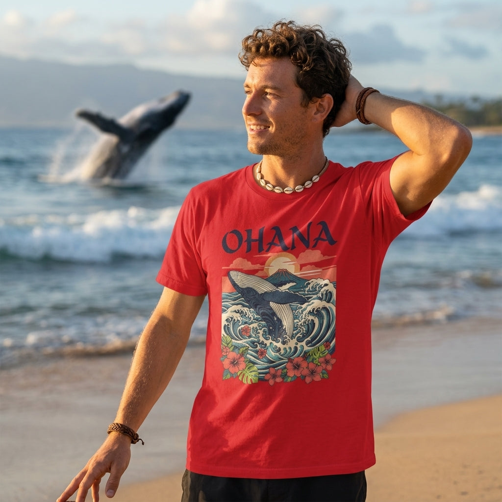 Ohana Whale Tee – Hawaiian Ocean Vintage Sunset T-Shirt