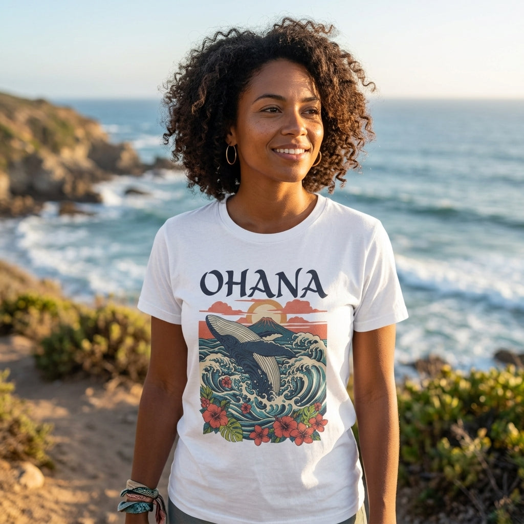 Ohana Whale Tee – Hawaiian Ocean Vintage Sunset T-Shirt