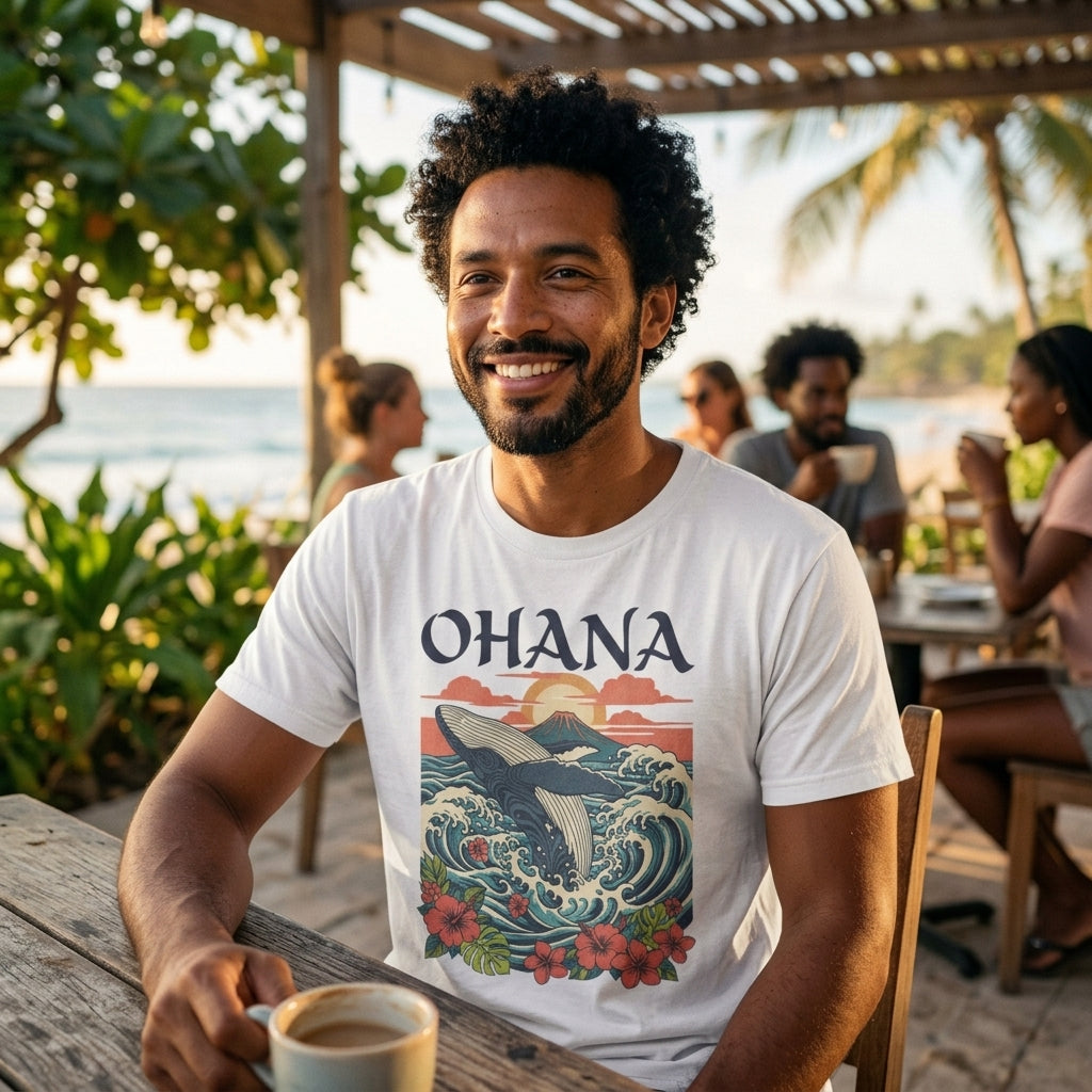 Ohana Whale Tee – Hawaiian Ocean Vintage Sunset T-Shirt