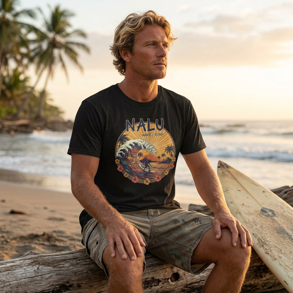 NALU Wave Surf T-Shirt – Hawaiian Vintage Sunset Graphic Tee