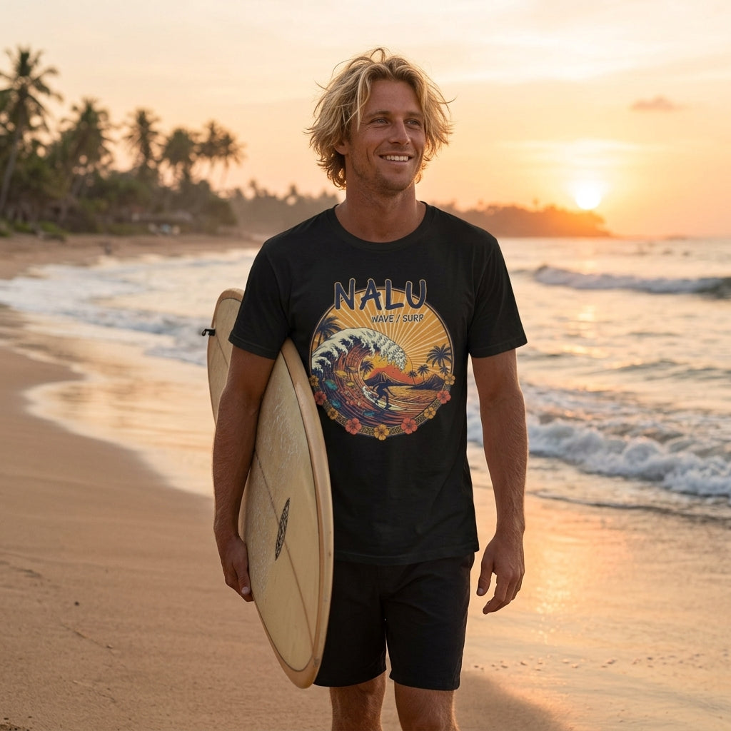 NALU Wave Surf T-Shirt – Hawaiian Vintage Sunset Graphic Tee
