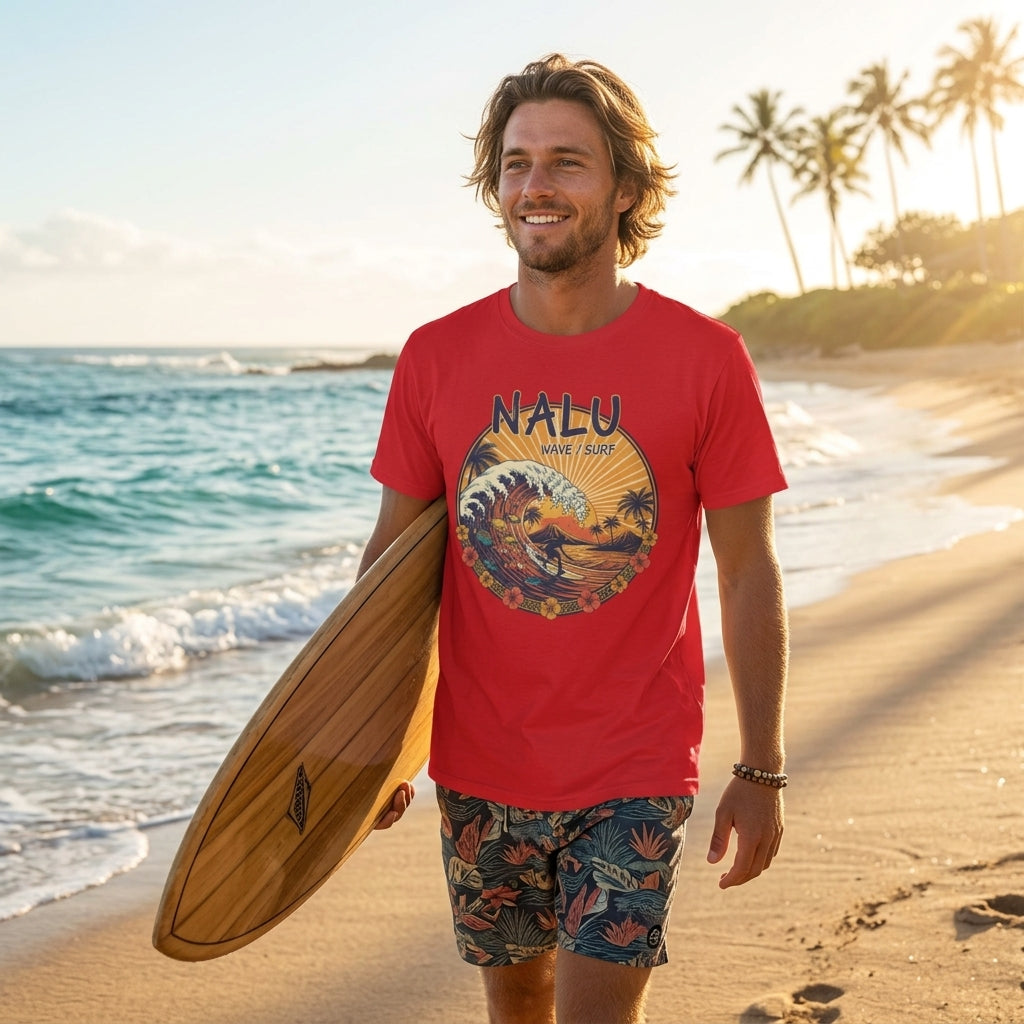 NALU Wave Surf T-Shirt – Hawaiian Vintage Sunset Graphic Tee