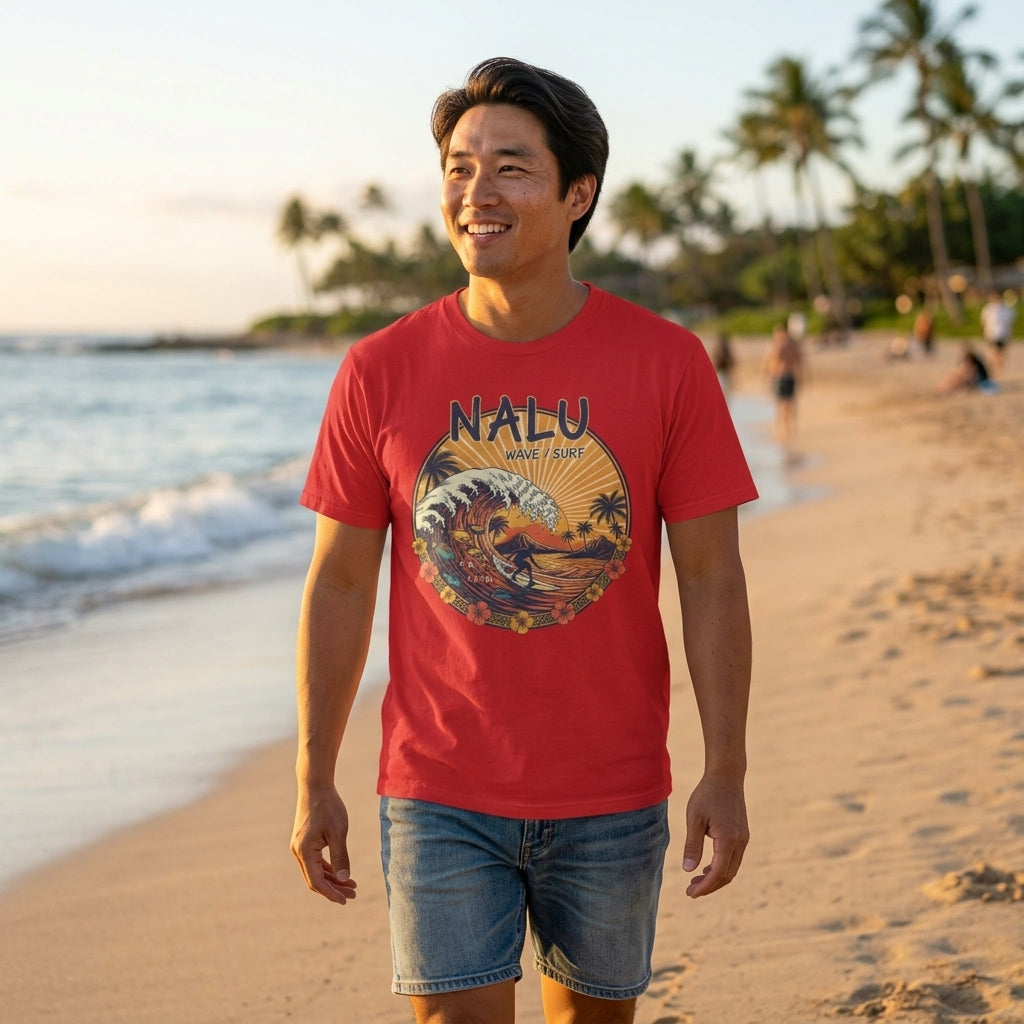 NALU Wave Surf T-Shirt – Hawaiian Vintage Sunset Graphic Tee
