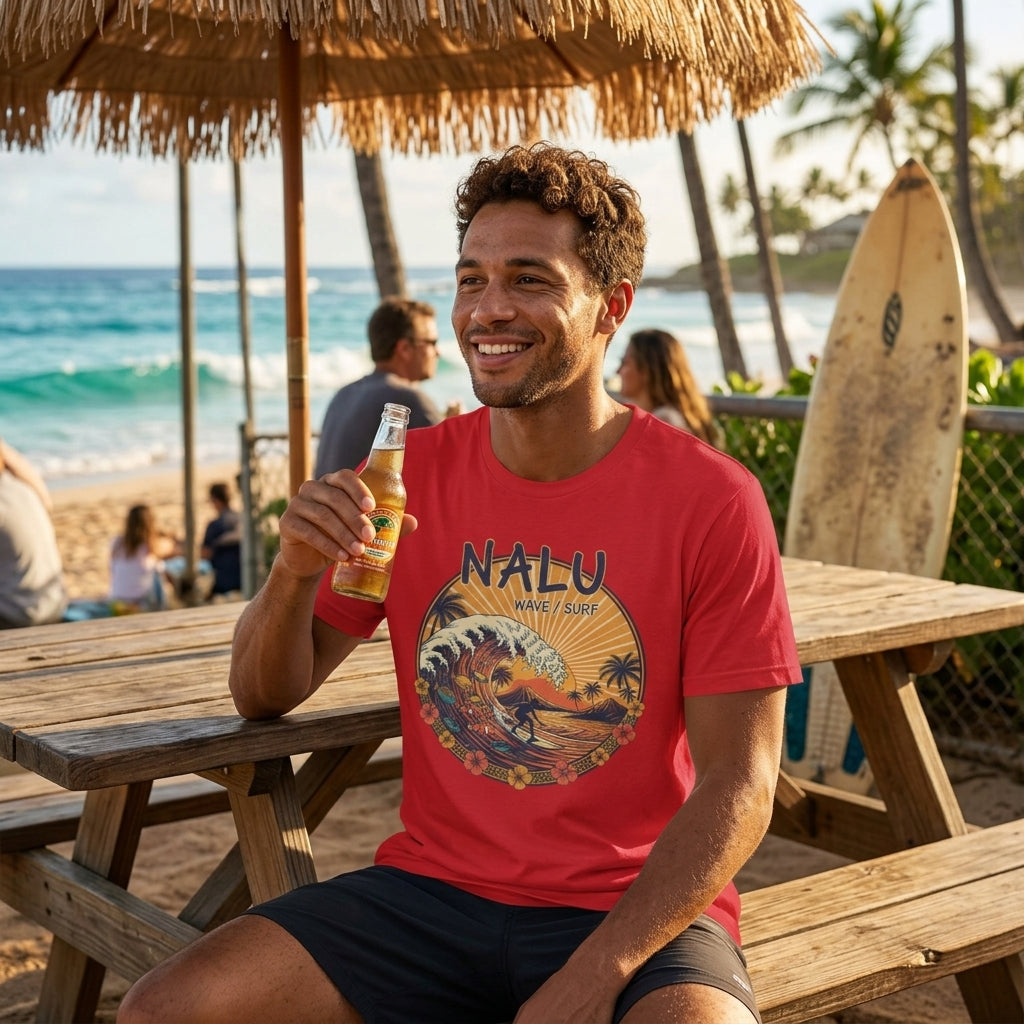 NALU Wave Surf T-Shirt – Vintage Hawaiian Sunset Graphic Tee