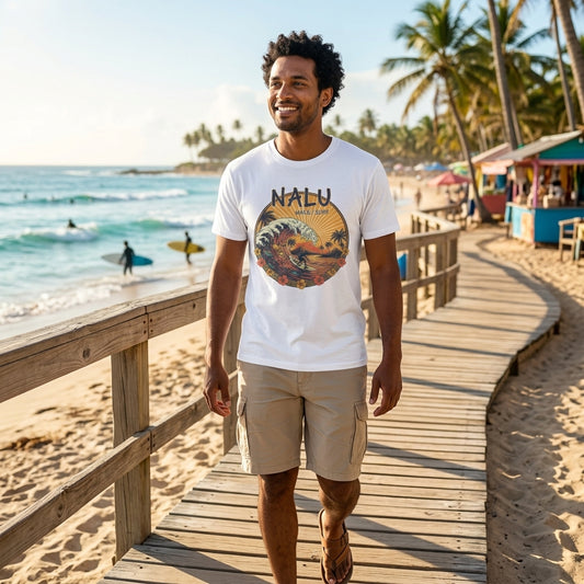 NALU Wave Surf T-Shirt – Hawaiian Vintage Sunset Graphic Tee