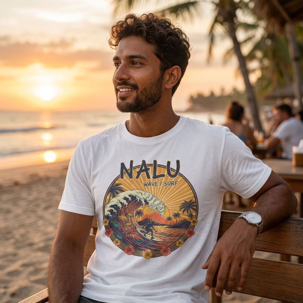 NALU Wave Surf T-Shirt – Hawaiian Vintage Sunset Graphic Tee