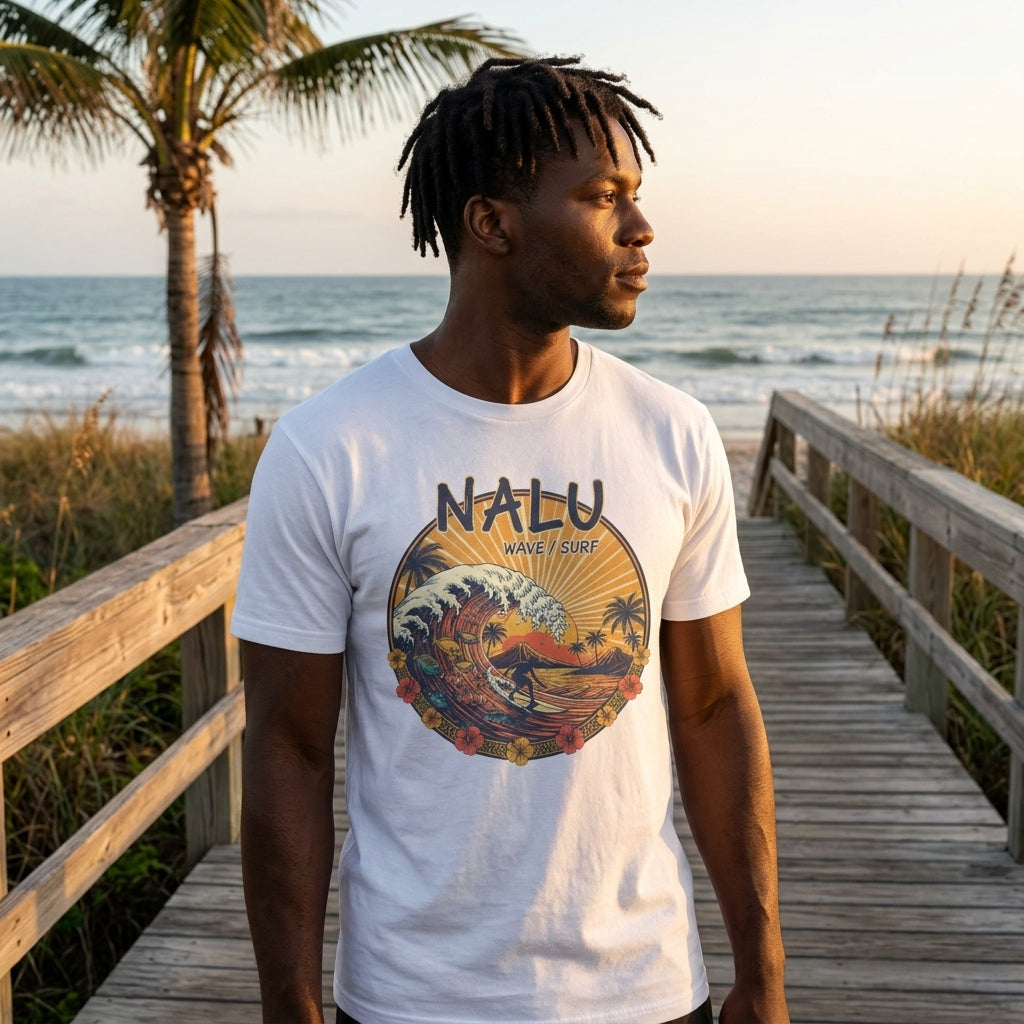 NALU Wave Surf T-Shirt – Hawaiian Vintage Sunset Graphic Tee