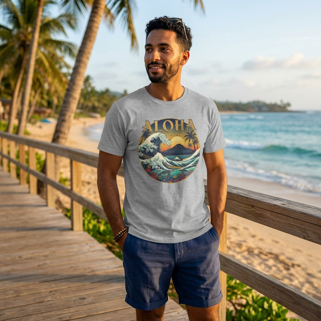 Aloha Vintage Wave T-Shirt – Hawaiian Sunset Surf Graphic Tee