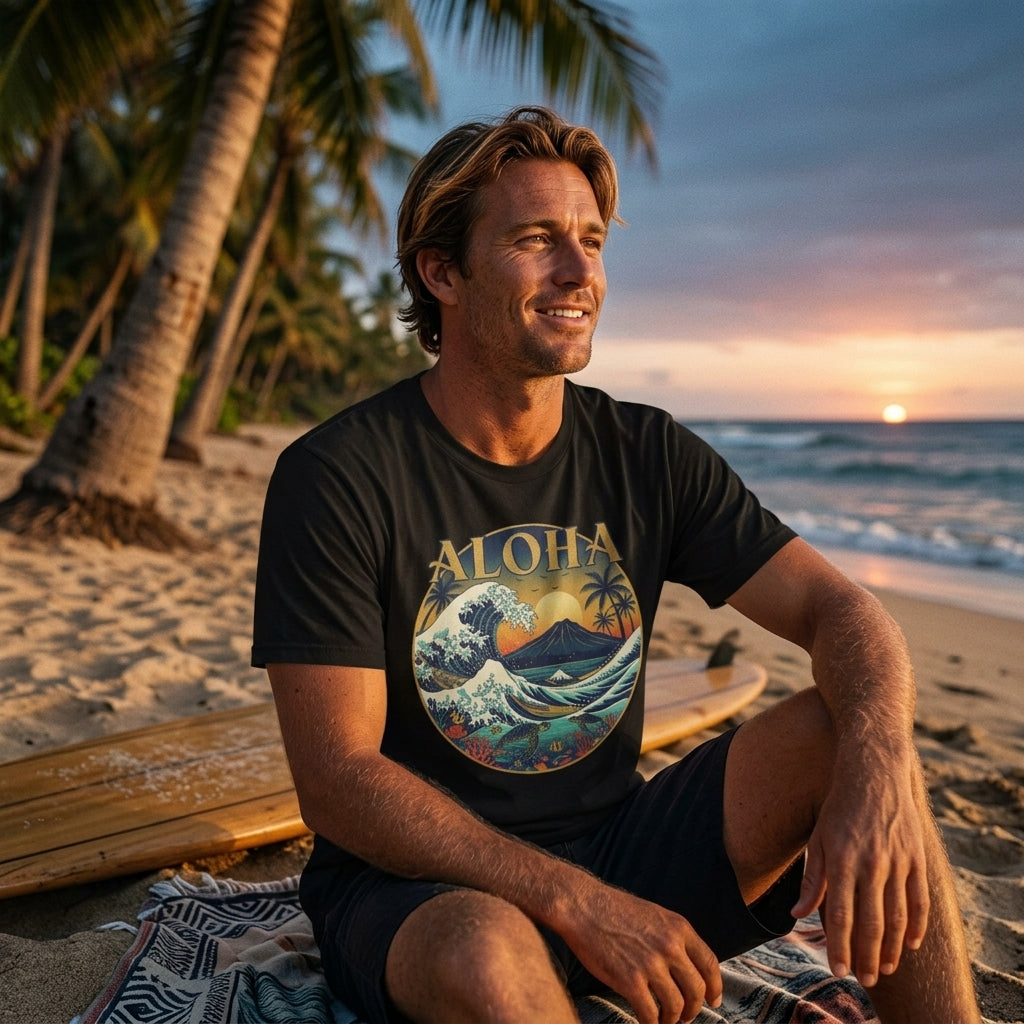Aloha Vintage Wave T-Shirt – Hawaiian Sunset Surf Graphic Tee