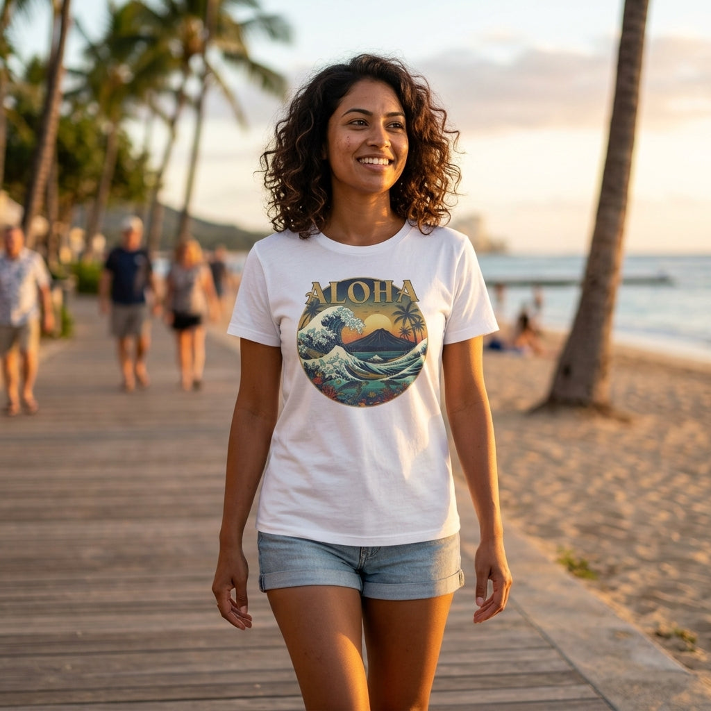 Aloha Vintage Wave T-Shirt – Hawaiian Sunset Surf Graphic Tee