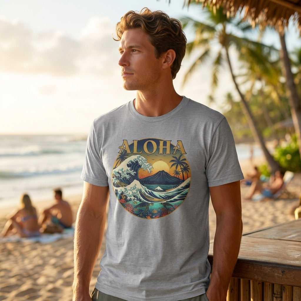 Aloha Vintage Wave T-Shirt – Hawaiian Sunset Surf Graphic Tee