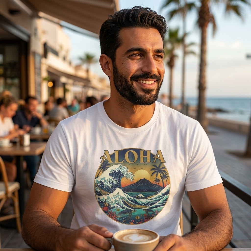 Aloha Vintage Wave T-Shirt – Hawaiian Sunset Surf Graphic Tee