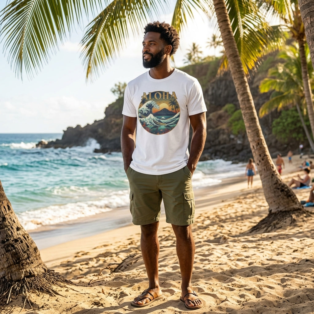 Aloha Vintage Wave T-Shirt – Hawaiian Sunset Surf Graphic Tee