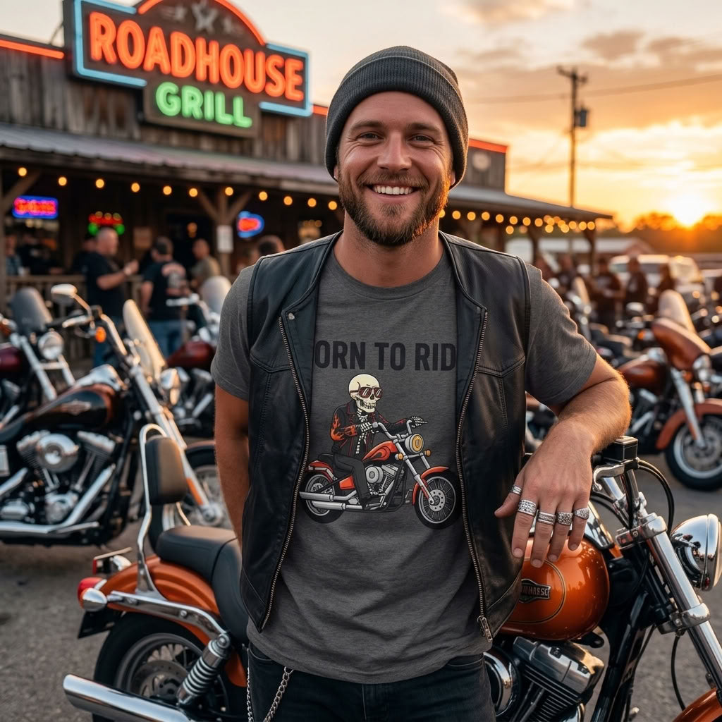 Born to Ride Motorcycle T-Shirt | Skull Biker Graphic Tee for Men & Women