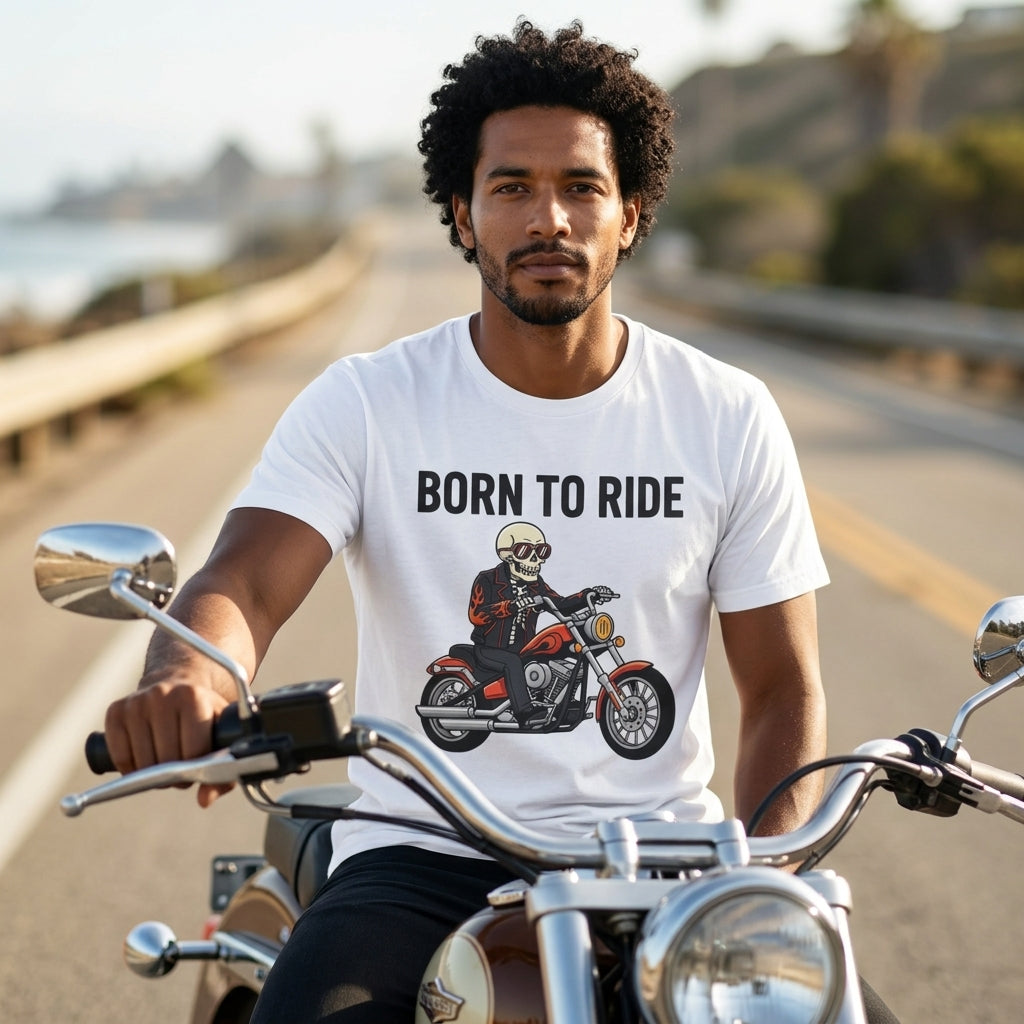 Born to Ride Motorcycle T-Shirt | Skull Biker Graphic Tee for Men & Women