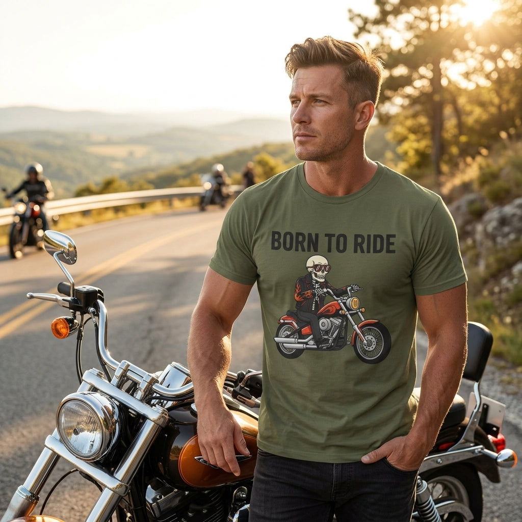Born to Ride Motorcycle T-Shirt | Skull Biker Graphic Tee for Men & Women