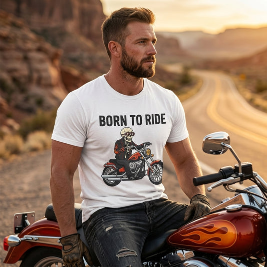 Born to Ride Motorcycle T-Shirt | Skull Biker Graphic Tee for Men & Women