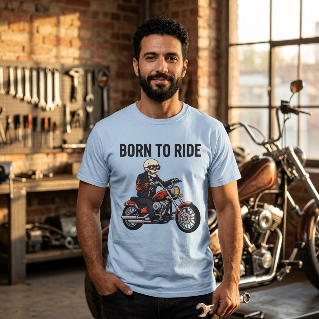 Born to Ride Motorcycle T-Shirt | Skull Biker Graphic Tee for Men & Women