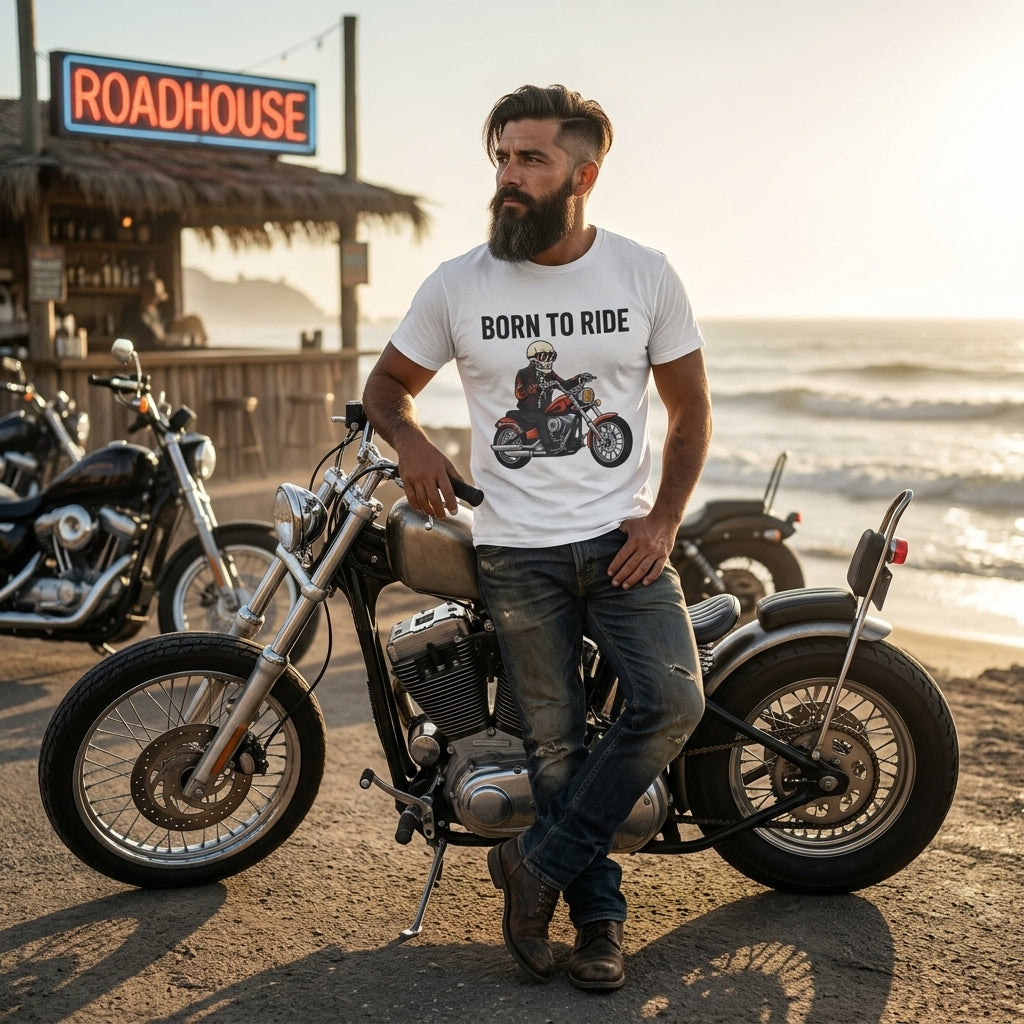 Born to Ride Motorcycle T-Shirt | Skull Biker Graphic Tee for Men & Women