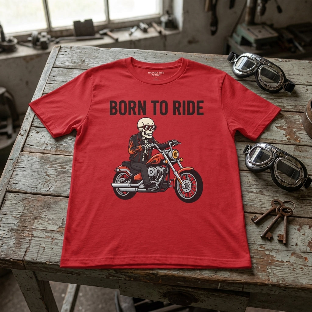 Born to Ride Motorcycle T-Shirt | Skull Biker Graphic Tee for Men & Women